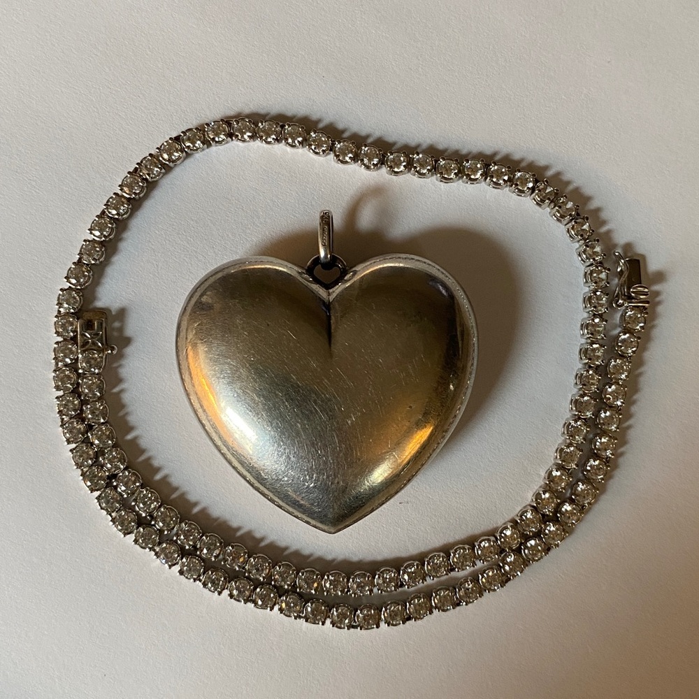 Sterling CZ Tennis Necklace w/ Huge Sterling Heart Pendant - Picture 8 of 17